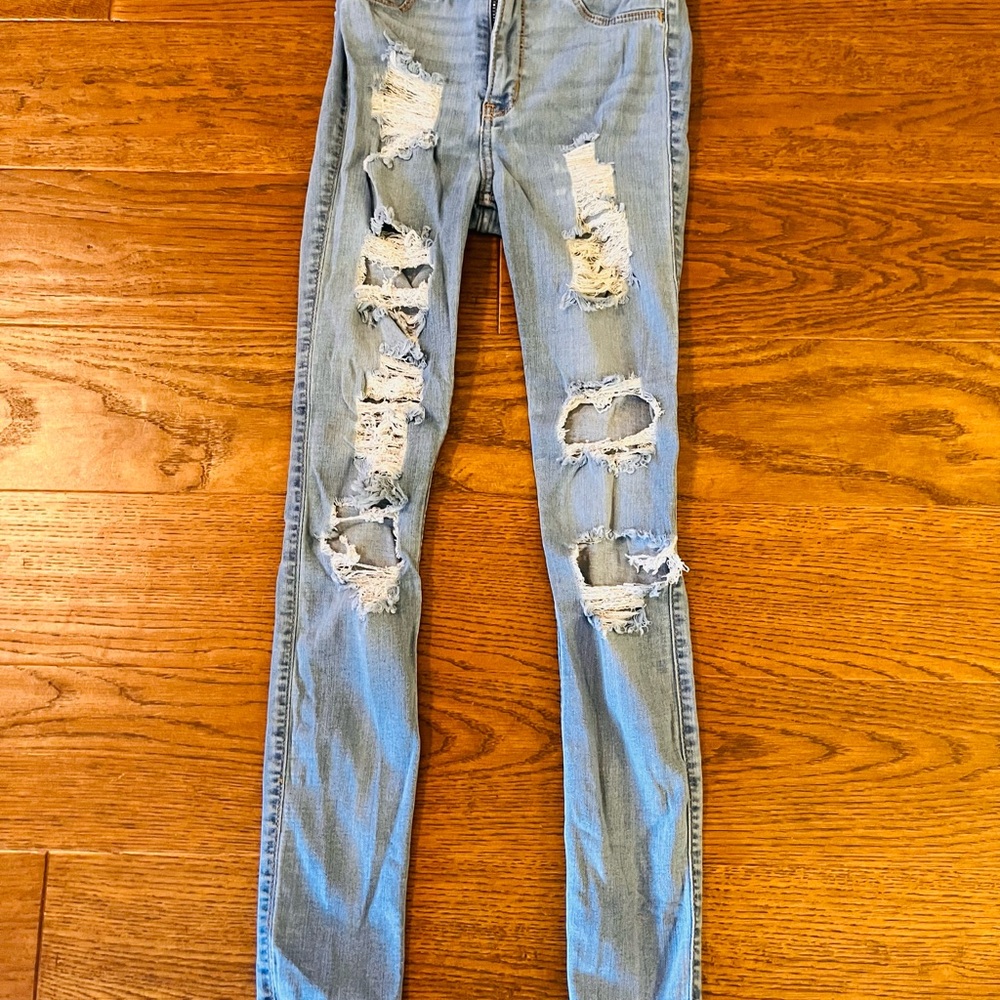 Hollister Women's Ripped‎ High rise Jean leggings - Light Blue